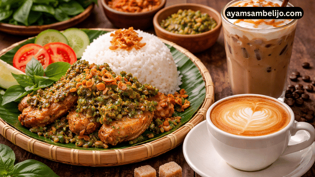 menu ayam sambal ijo dan minuman kopi